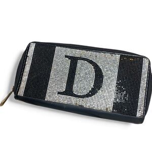 Black and Silver D Rhinestoned Initial Clutch (item#b144)
